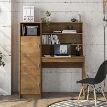 Imagem de Escrivaninha com Estante Politorno Teresina 1 Porta 6 Prateleiras MDP Pintura UV Porta-CPU