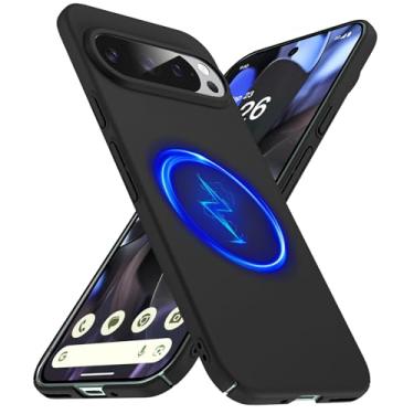 Imagem de GRECAZO Capa fina magnética adequada para Google Pixel 10 Pro/Pixel 10 (2025) [compatível com MagSafe] Capa rígida ultrafina leve durável minimalista fosca à prova de choque antiderrapante anel preto