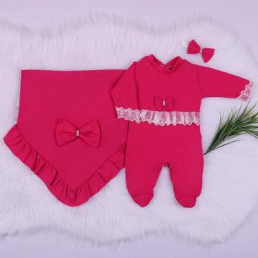 Imagem de Saída de Maternidade Menina Pink com Renda 100% Algodão Delicado Luxo 