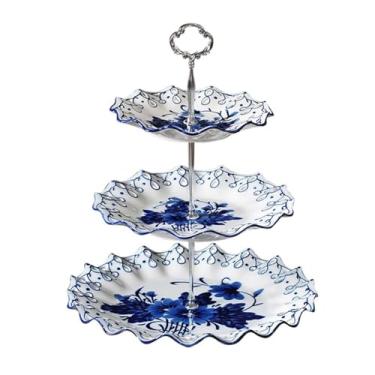 Imagem de Novo prato de frutas de cerâmica de 3 camadas estilo chinês decoração de mesa de jantar para sala de estar prato de doces porcelana fruteira cesta de frutas