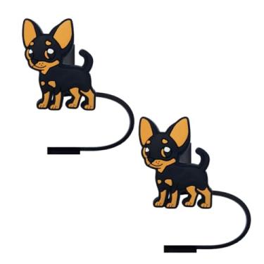 Imagem de STRACOUPI Capas de palha de silicone para cães chihuahua preto para copo Stanley, reutilizáveis, acessórios bonitos para copos, 2 peças de tampa de palha decorativa e personalizada (a)