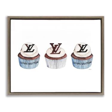 Imagem de Stupell Industries Design de arte de parede em tela flutuante marrom com moldura de cupcake de padaria de luxo por Amanda Greenwood, 25 x 31