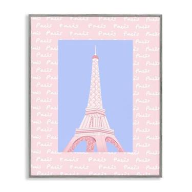 Imagem de Stupell Industries Design de arte giclée emoldurado cinza Torre Eiffel Paris Pastel por Pooja Dave, 35,5 x 28,5 cm