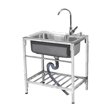 Imagem de Pia de cozinha, tigela única, pia móvel para acampamento ao ar livre com bancada de trabalho e prateleira de armazenamento, para cozinhas, lavanderia, quintal, garagem, pia e piscina