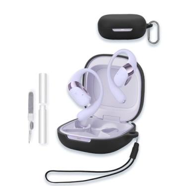 Imagem de Capa para fones de ouvido abertos SHOKZ OpenFit 2+, capa protetora de silicone macio WUNIAK portátil resistente a arranhões com kit de limpeza, mosquetão e cordão, preta