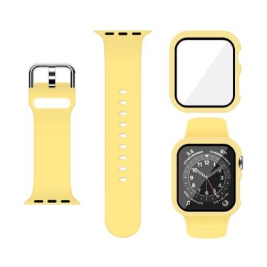 Imagem de XFEN Pulseira esportiva de silicone tamanho P/M com protetor de tela para Apple Watch série 10 de 42 mm - amarela
