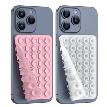 Imagem de CMZZ Suporte de telefone com sucção de silicone dupla face, acessório de silicone para iPhone e Android, suporte de telefone de chuveiro espelhado, vídeos e selfies TikTok (rosa claro + transparente)