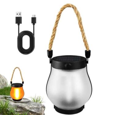 Imagem de Rrlihjgu Lanterna Solar Impermeável Para Exterior,Lanterna Solar Com Chama Para Ambiente - Lâmpada Recarregável Para Decoração De Jardim Quintal Relva Árvore Varanda Pátio Campismo Interior Janela