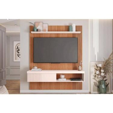 Imagem de Painel Home P/ Tv Até 65 Pol Jade Ripada 150x183cm Freijo/off White - Caemmun