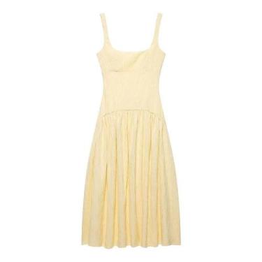 Imagem de Vestido Midi Plissado Elegante Para Mulheres, Vestido Longo Casual De 