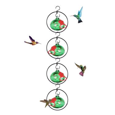 Imagem de Headak Life Pacote com 4 alimentadores circulares de beija-flor flexíveis para pendurar ao ar livre à prova de formigas e abelhas, alimentador de beija-flor de vidro soprado à mão com 4 poleiros de