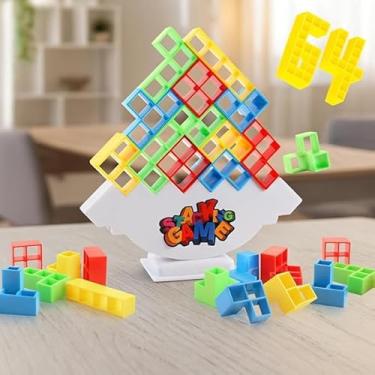 Imagem de Jogo em Familia de Estratégia de Equilibrar e Empilhar Blocos UNICO com 64 Peças Coloridas – Brinquedo Educativo Infantil e Adulto | Coordenação Motora Criatividade e Diversão Tetra (64 Peças)