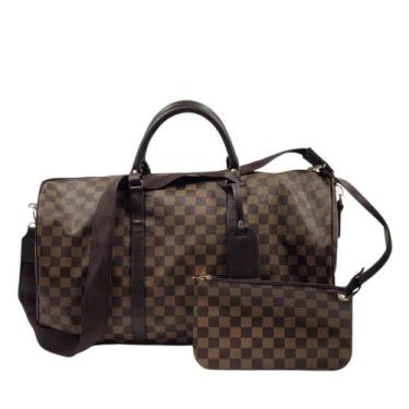 Imagem de Mochila mala para viagem tamanho M - Manuela Marques, Marrom, Xadrez