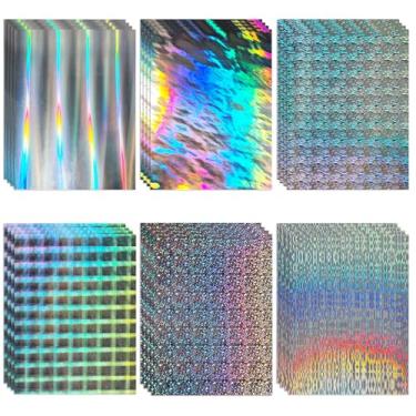 Imagem de 24 folhas de papelão holográfico 21,6 x 28 cm, 250 gsm/42 kg, 6 estilos mistos, papel espelhado, iridescente, brilhante, para scrapbook, artesanato, decoração de festa (multicolorido)