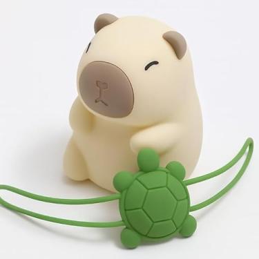 Imagem de Luminária Capivara Luz Noturna Infantil, Abajur de Silicone Recarregável USB, 7 Cores RGB por Toque com Timer, Decoração para Quarto de Bebê