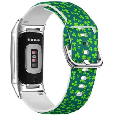 Imagem de MRAKPLGE Pulseira de relógio esportivo, padrão do Dia de São Patrício, compatível com FitBit Charge 6 e Fitbit Charge 5, pulseira de silicone macio de substituição