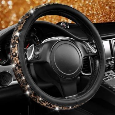 Imagem de Tampa de volante CAR PASS Bling Diamond Gold Leopard
