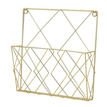 Imagem de Ｂｅｓｇａ Suporte de parede para revistas, prateleira de armazenamento, estante de arte em ferro, porta-arquivos, porta-brochuras para sala de espera, sala de, Ouro