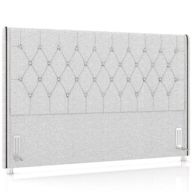Imagem de Cabeceira Cama Box Queen 160cm Estofada Frizza P05 Linho Cinza Claro - Lyam Decor