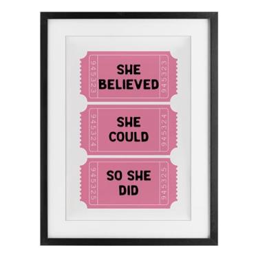 Imagem de Stupell Industries She Believed Girl Power Tickets Impressão emoldurada preta sob vidro, design por Lettered and Lined, 23 x 17