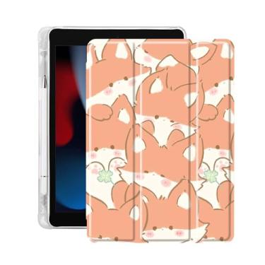 Imagem de Idocolors Capa fofa Kawaii Fox Pad para iPad de 9,7 polegadas 5ª/6ª geração, capa traseira de TPU transparente com suporte para lápis, capa traseira dobrável à prova de choque para despertar/hibernar
