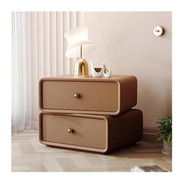 Imagem de Mesa de cabeceira toda de madeira maciça gavetas de armazenamento duplo giratórias mesa de cabeceira moderna simples cor sólida móveis de cabeceira quarto mesa de cabeceira de canto redondo (cor