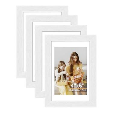 Imagem de Conjunto de 4 porta-retratos 10 x 15 cm, exibe 9 x 12 cm com tapete ou 10 x 15 cm sem tapete, molduras para pendurar na parede ou mesa, inclui acrílico HD, branco