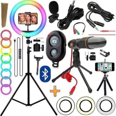 Imagem de Kit Youtuber Tripé Profissional Iluminador Ring Light Luz Led Colorida