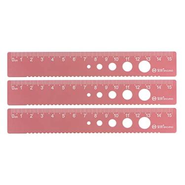 Imagem de Generic 3 peças régua reta 15 cm régua métrica de liga de alumínio borda ondulada com círculo oco ferramenta de medição para sala de aula escritório, rosa velha
