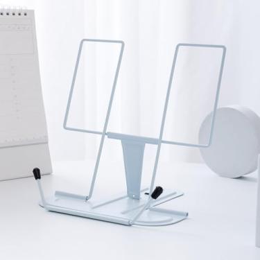 Imagem de Estante de leitura para livros, suporte ajustável, portátil, dobrável, de ferro, azul