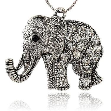 Imagem de 2 pingentes grandes de metal de elefante, estilo tibetano, liga de strass, pingentes grandes de prata antiga para colar faça você mesmo, chaveiro para fabricação de joias 43 x 51 x 5,5 mm, cristal