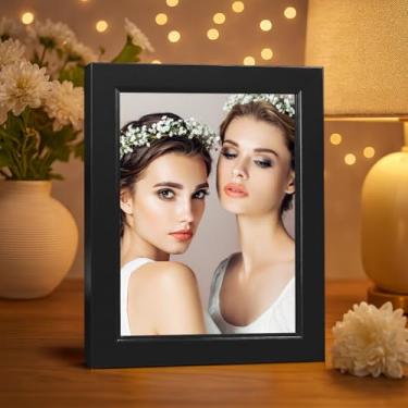 Imagem de Porta-retratos de 12,76 x 17,78 cm de cor sólida clássica para parede e mesa, suporte decorativo moderno para fotos de noivado em casa (preto)