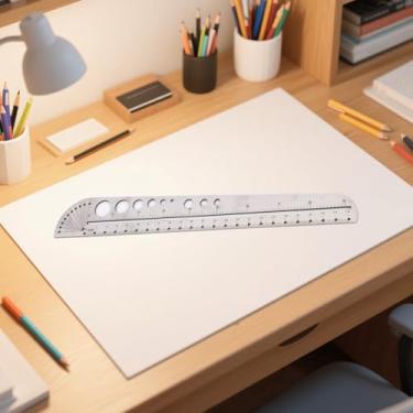 Imagem de Régua de aço inoxidável multifuncional - Bússola graduada para escritório, transferidor e ferramenta hexagonal para uso externo