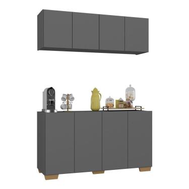 Imagem de Conjunto Cantinho Do Café Armário E Aparador 4 Portas Multimóveis Mp1085 Grafite/natural