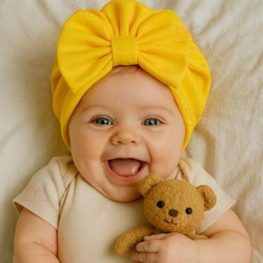 Imagem de Touca Gorro Turbante Com Laço Infantil Bebê Menina Recém Nascida a 06 