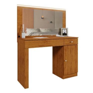 Imagem de Escrivaninha Penteadeira Camarim Nínah 1 Porta 2 Gavetas Espelho e Led