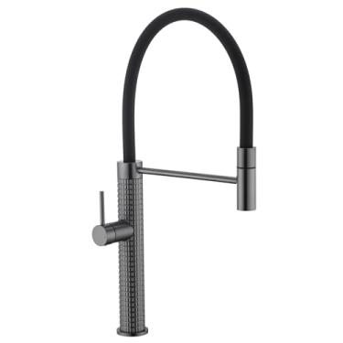 Imagem de TIDYENDURE Torneira de cozinha com pulverizador de puxar para baixo, aço inoxidável cinza escovado, alça única, torneira clássica para pia de cozinha para cozinha, fazenda, campista, bar, lavanderia