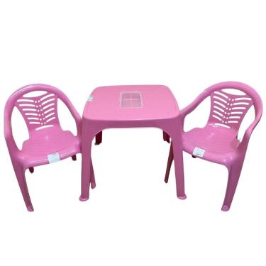 Imagem de Mesa Infantil Rosa + 02 Cadeira Infantil Plasnorthon Kit