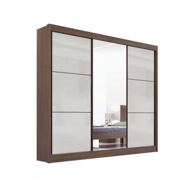 Imagem de Guarda Roupa Cristal Casal 3 Portas 6 Gavetas Com Pés D' Doro Castanho/off White