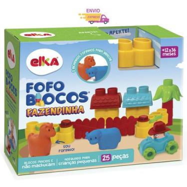 Imagem de Brinquedo Blocos de Montar Fofo Blocos Fazendinha 25 Peças Macio Educa
