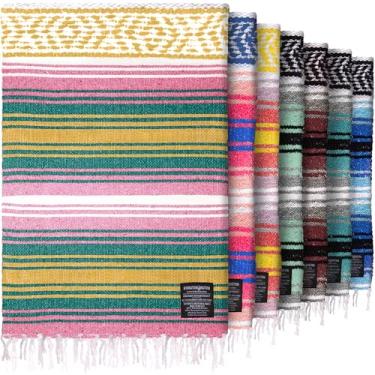 Imagem de Hydration Nation Cobertor listrado mexicano grande autêntico tecido à mão - macio, durável, ecológico - 178 x 127 cm - brilho do sol