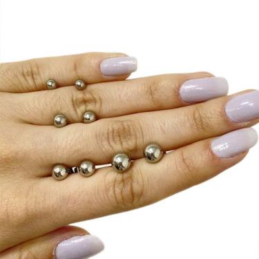 Imagem de Brinco Aço Inox Prata Kit 4 Brincos Bola Lisa - Papillon Semi Jóias, P