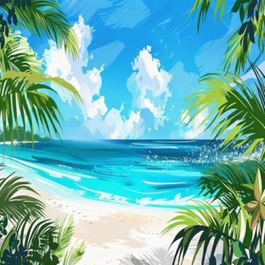 Imagem de Quadro Decorativo Tropical Beach Paradise para Agências de Viagens e Decorativos Modernos 30x30cm