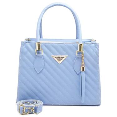 Imagem de Bolsa Feminina Tiffany com Alça Transversal, Couro Sintético Matelassê, Detalhes Dourados, Estilo Elegante (Azul)