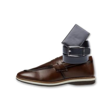 Imagem de Milan Oxford Masculino, Sapato Social Clássico com Cinto e Carteira, Couro Sintético, Estilo Brogue, Preto e Marrom, Sola Confortável (Conhaque, BR, Adulto, Numérico, 37)