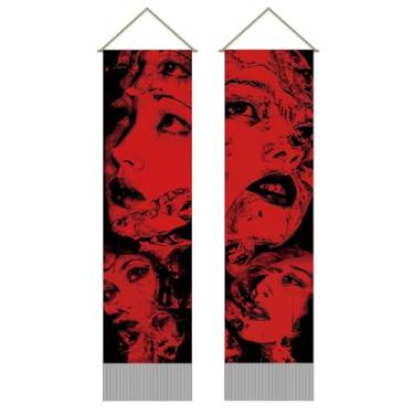 Imagem de SUPERDANT Tapeçaria feminina abstrata tapeçaria de parede de rosto feminino tapeçarias de arte de parede cobertor de parede 2 tapeçarias longas penduradas na parede com borla para sala de estar quarto