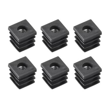 Imagem de 6 peças de inserções para tubos quadrados com rosca M6, para tubo quadrado OD de 1,6 cm x 1,6 cm, plugue de plástico preto com encaixe de rodízio tampas de extremidade de cadeira plugue de perna de