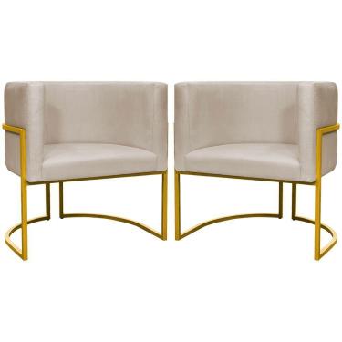 Imagem de Kit 2 Poltronas Cadeira Para Sala De Luna Suede Cores Base Dourada - Bege, Suede