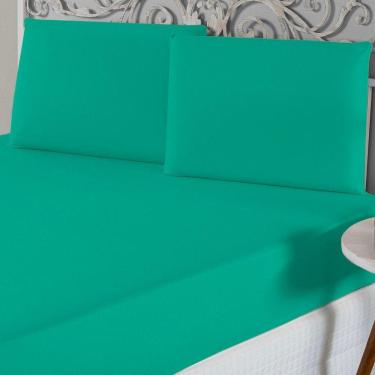 Imagem de Jogo De Lençol Casal Padrão Malha 100% Algodão 3 Peças - Jade