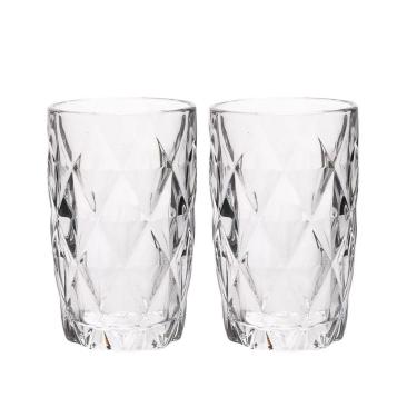 Imagem de Jogo 2 Copos De Vidro Diamond Diamante Transparente Resistente 400ml Em Casa Tem
